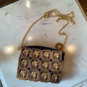 Black with Gold Metal “Mesh” Elephants Shoulderbag